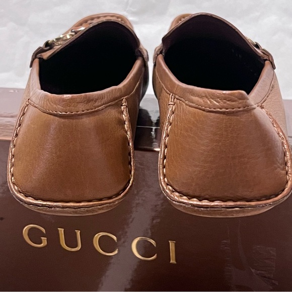 Authentic Gucci Leather Driving Shoes Loafers with Bamboo Horsebit Size 39 Tan - Picture 8 of 17